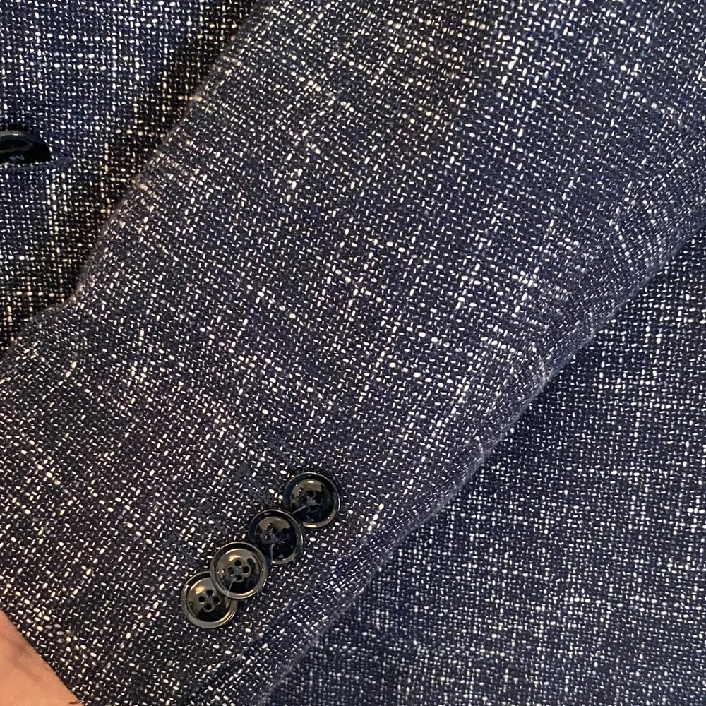 Mango Navy Blue Textured Men's Blazer Jacket Sz 38 Slim Fit Preppy Classic